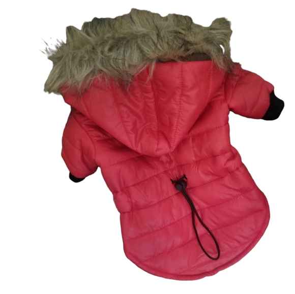 Ski Bunny Puffer Dog Coat Red With Fur Trimmed Hood Small - Picture 6 of 10